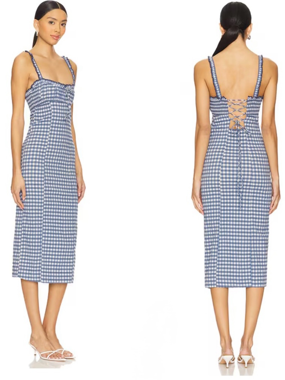 Free People lucinda gingham midi dress in indigo Gingham Lace-Up Midi Dress XS
